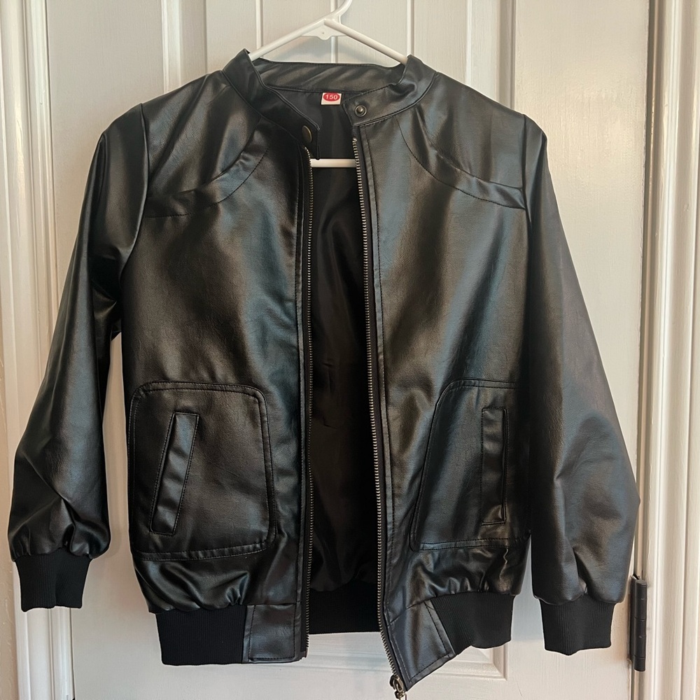 Black Faux Leather Bomber Jacket